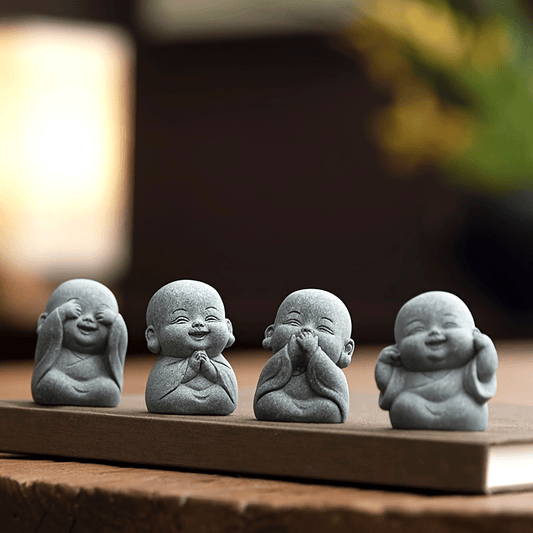 Set of 4 Mini Monk Figurines – Cute Resin Tea Pets & Home Decor