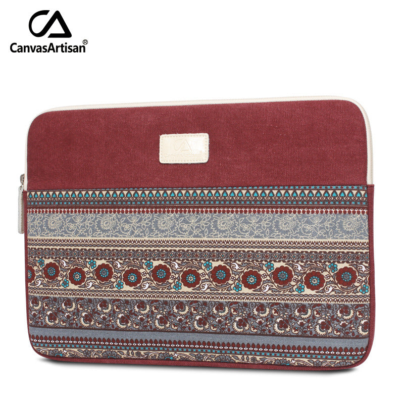 Boho Mosaic Canvas Laptop Sleeve – Shock-Resistant Ethnic Print Case for MacBook & Tablets