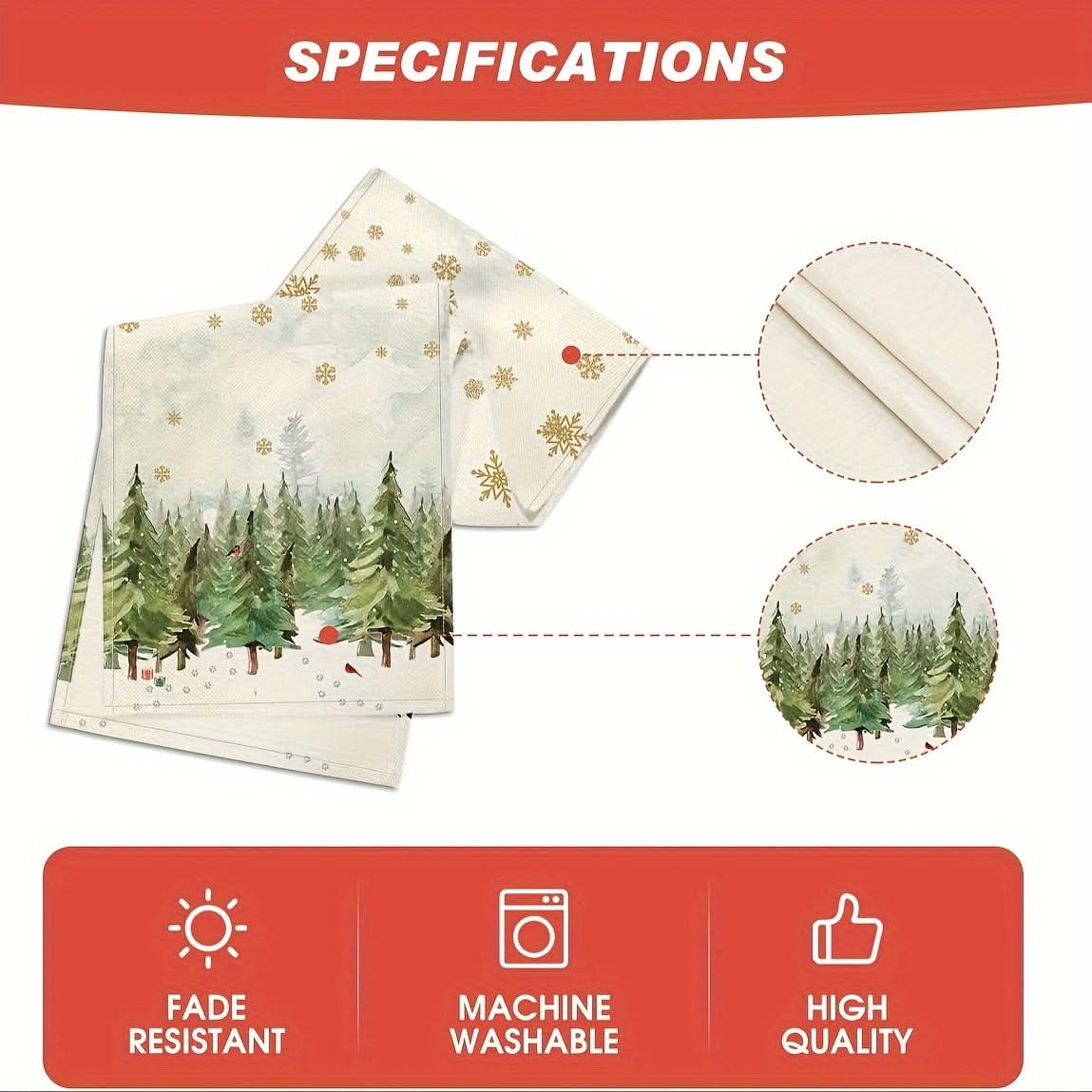 Christmas Table Runner - Trees & Cardinals Decor