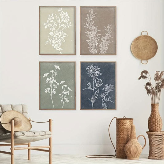 4-Piece Large-Scale Vintage Abstract Canvas Posters