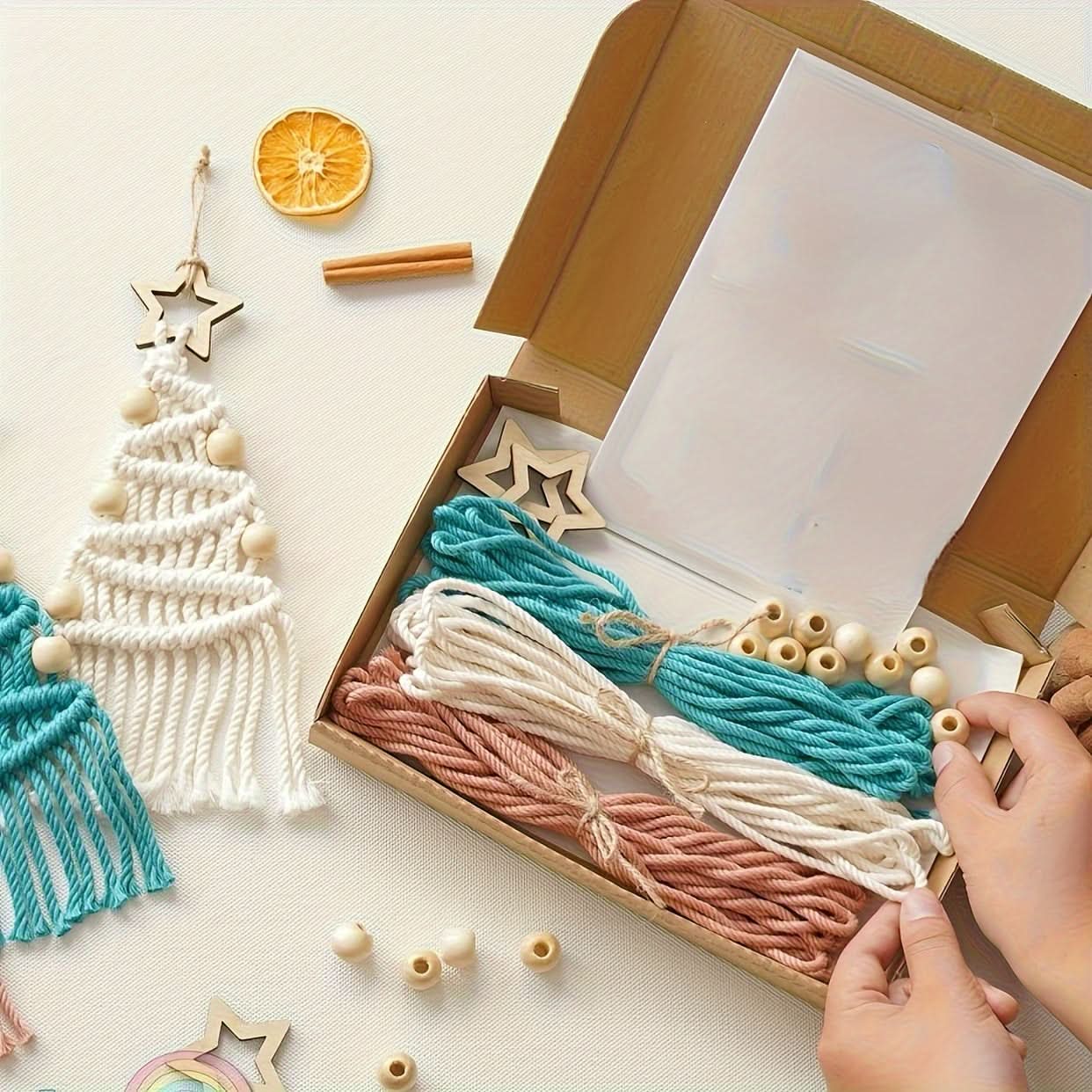 3-Piece Macrame Cord Set for Christmas Decor - DIY Woven Christmas Tree Kit
