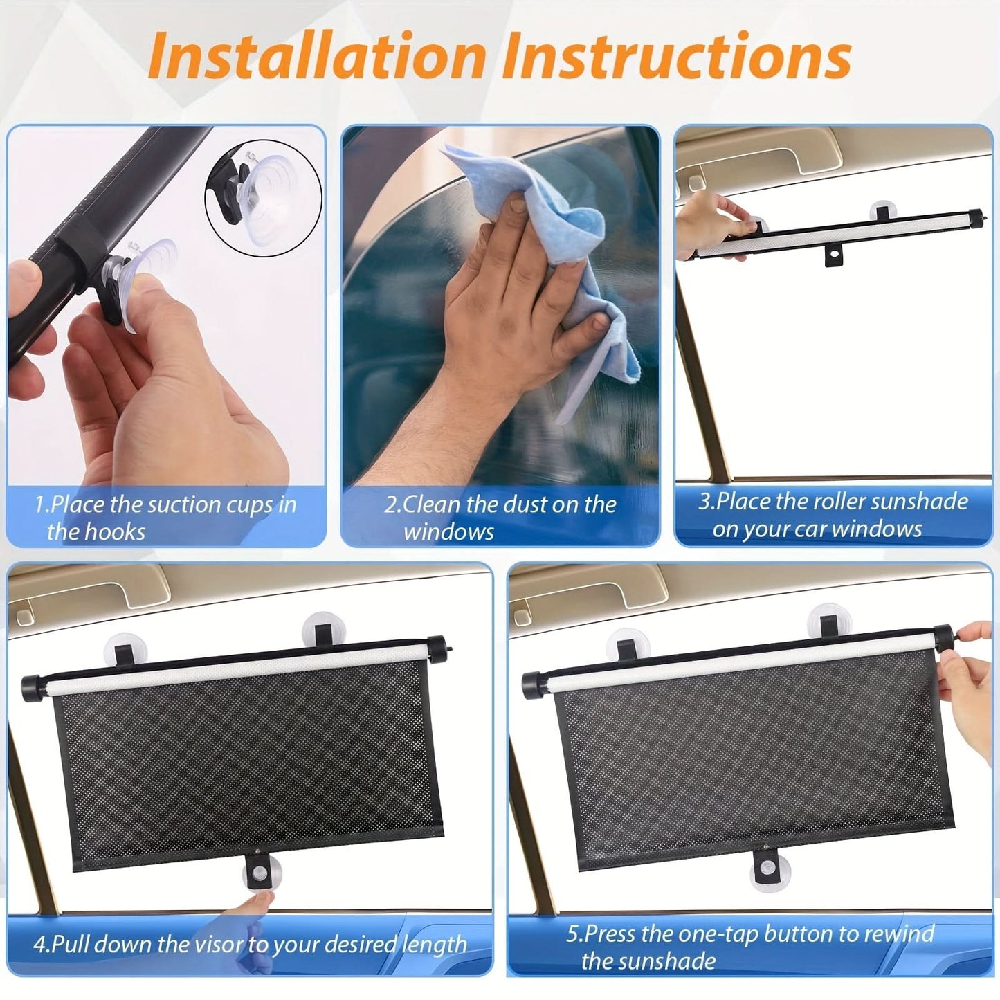 Car Sun Shades – Retractable PVC Roller Visors, UV & Heat Protection