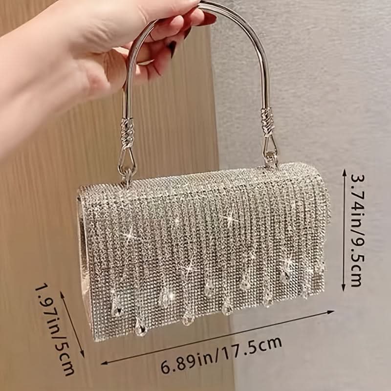 Silver Glittering Evening Clutch with Magnet Closure