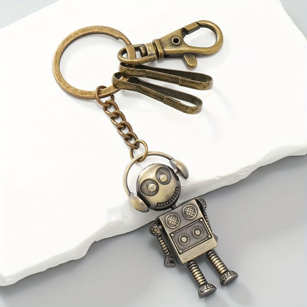 Earphone Robot Keychain – Funky Bronze Pendant for Men