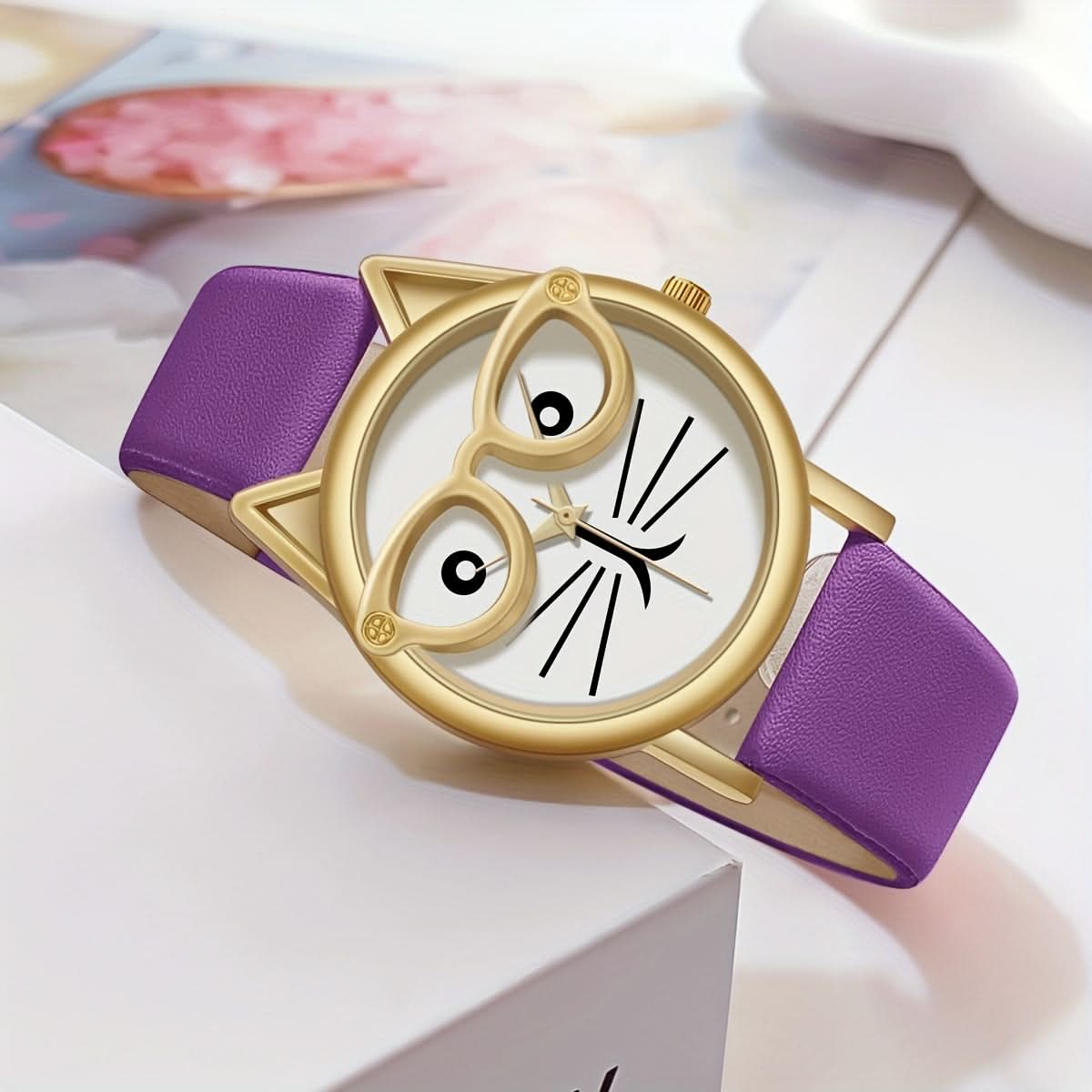 Cute Cat Minimalist Quartz Watch - Faux Leather Strap