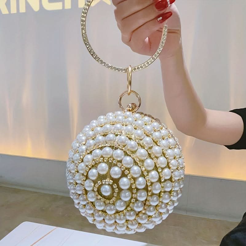 Faux Pearl Rhinestone Ball Clutch Bag