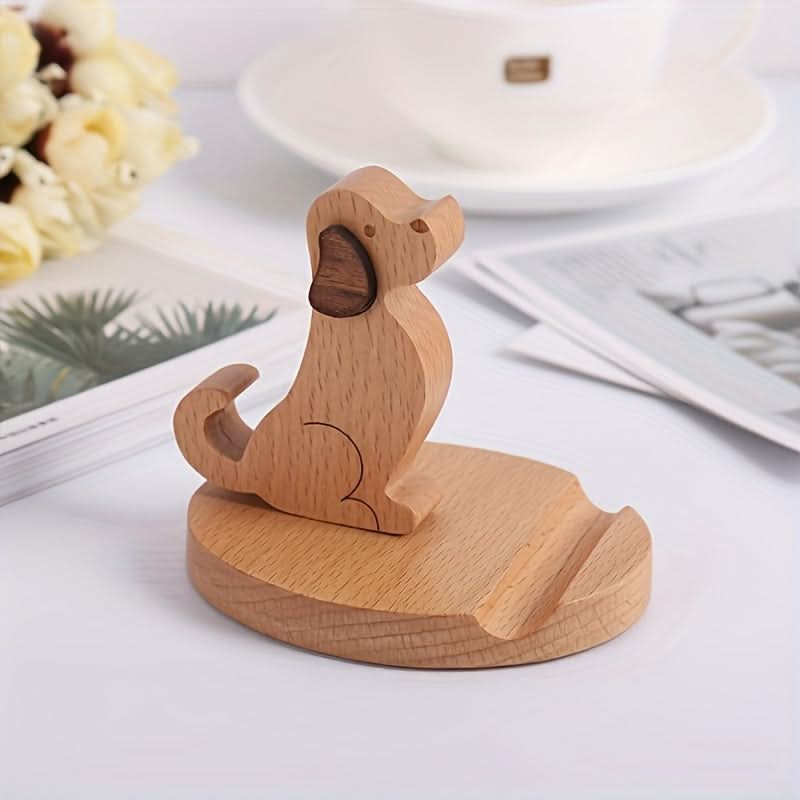 Wooden Cartoon Puppy Mobile Phone Holder