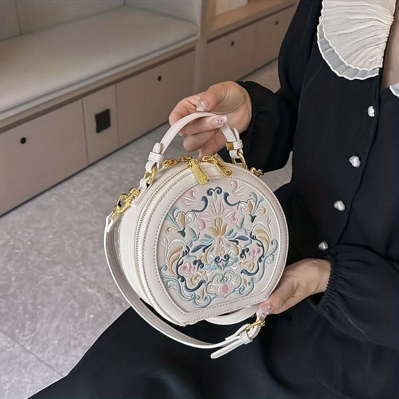 Striped PU Round Shoulder Bag – Vintage-Inspired Messenger