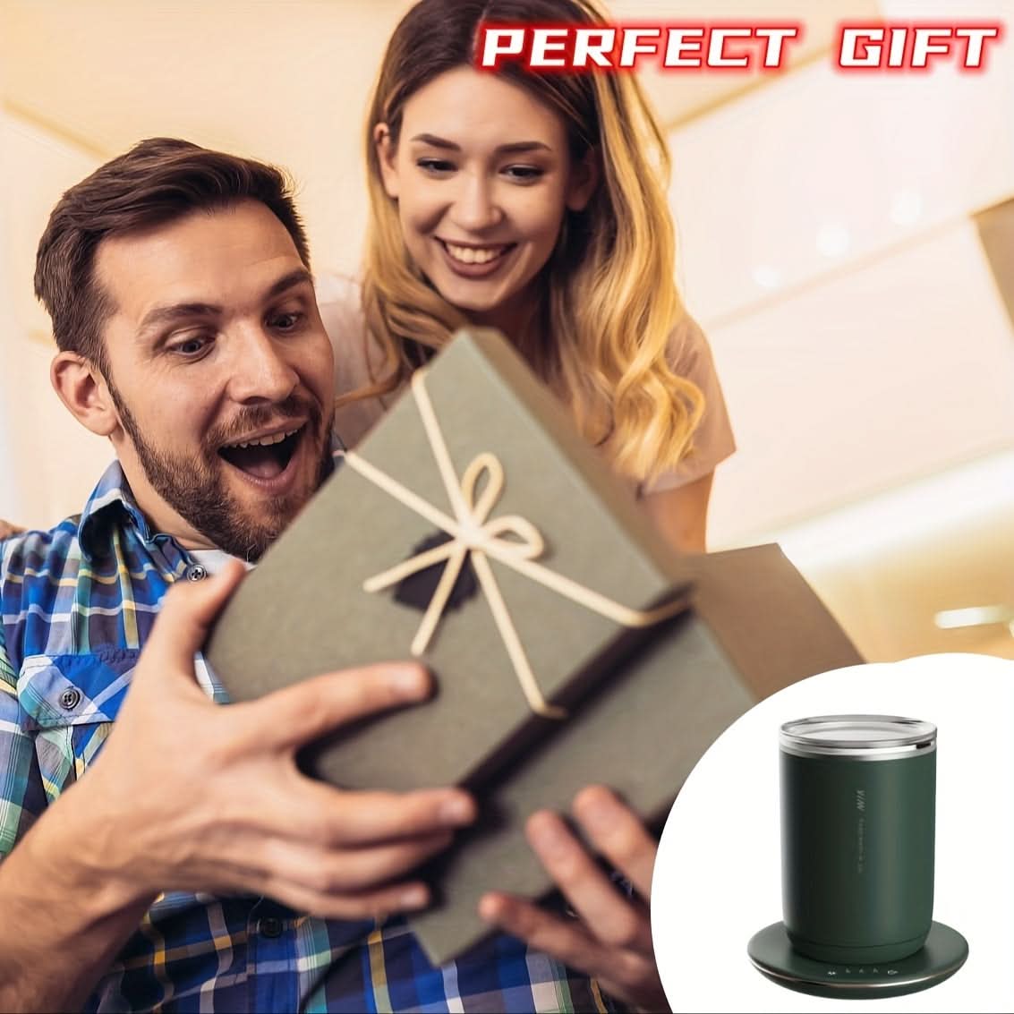 Smart Heat Self-Stirring Mug - Auto Heating, Insulated Stainless Steel Coffee Cup
