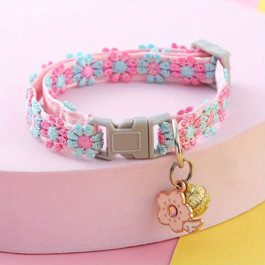 Adjustable Floral Pet Collar with Bell