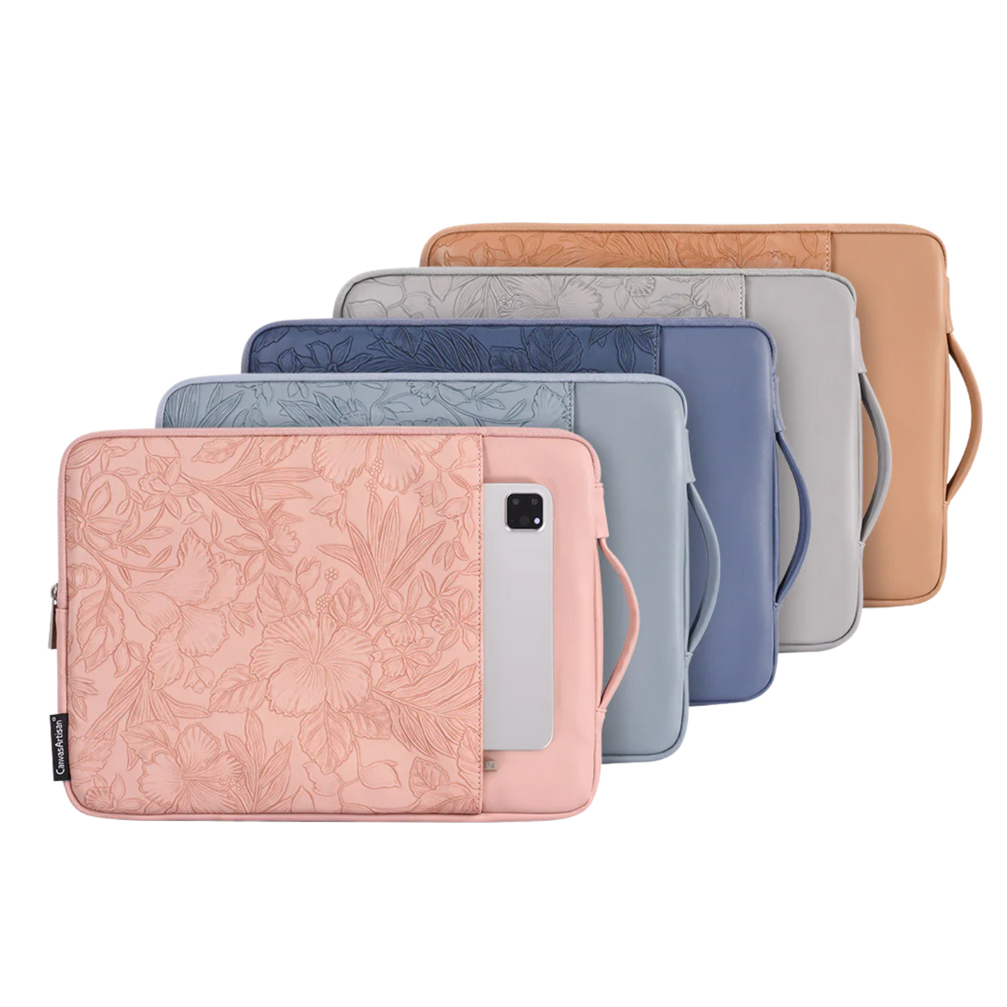 PU Leather Laptop Sleeve with Front Pocket – Fits 11"–15" – Floral Embossed