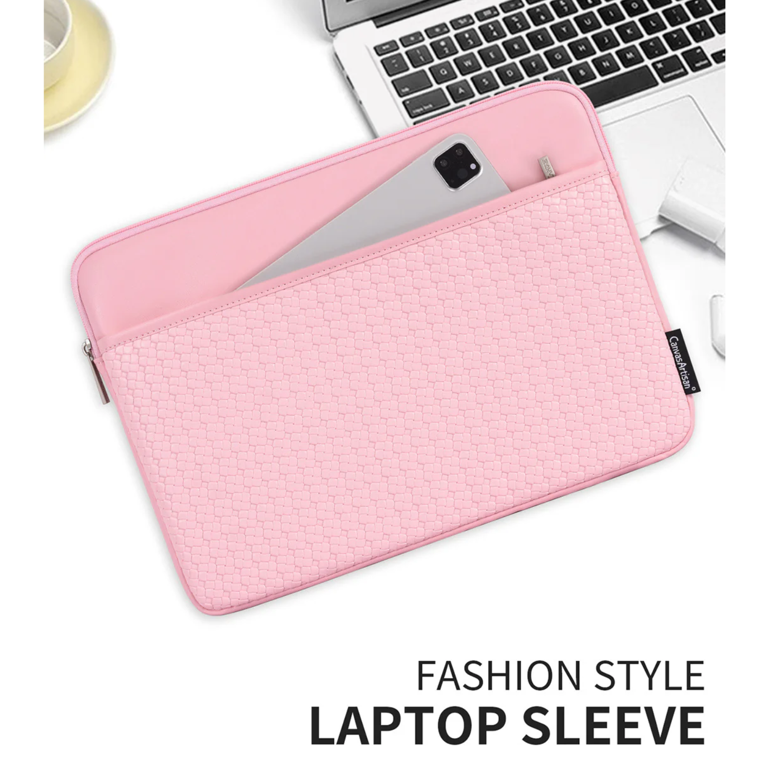 Woven Textured Laptop Sleeve – Shock-Resistant PU Case (11"-15" Inches)