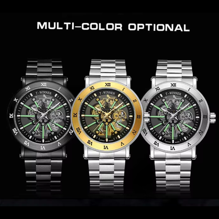 T-Winner Luxury Men’s Automatic Mechanical Watch – Luminous Dial, Water Resistant