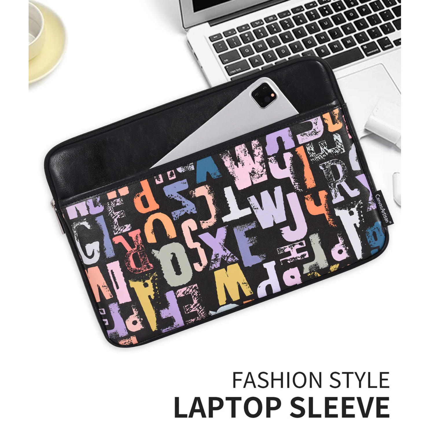 PU Leather Laptop Sleeve – Shockproof Typographic Print Case (11–15 Inch)