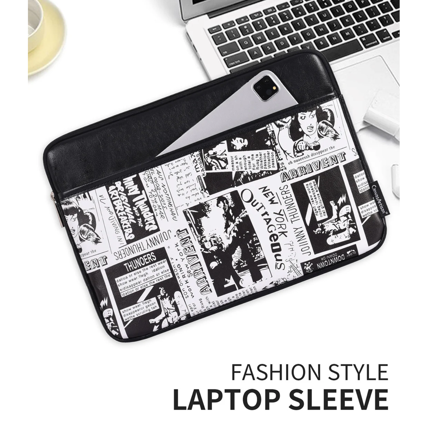 Retro Comic PU Laptop Sleeve – Shockproof & Wear-Resistant Newspaper Print (11–15 Inch)