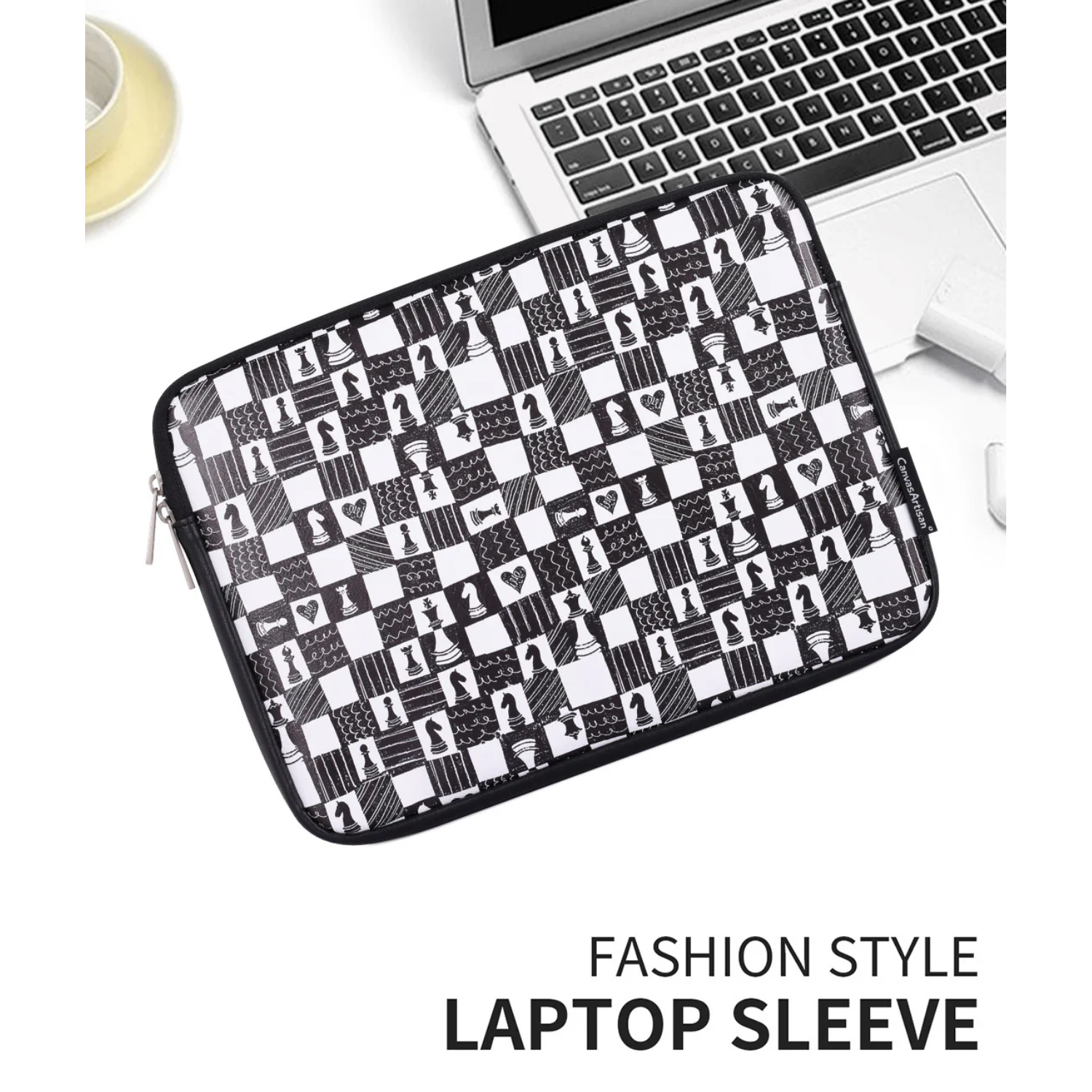 Chess Grid Print Shock-Resistant Laptop Sleeve – PU Case for MacBook