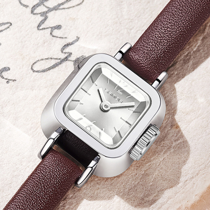 Sanda Women’s Square Quartz Watch – Leather Strap, Roman Dial, Waterproof Casual Watch