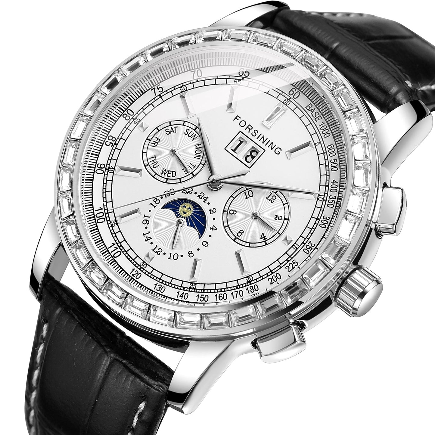Men’s Rhinestone Mechanical Watch – Multifunction Semi-Automatic Timepiece