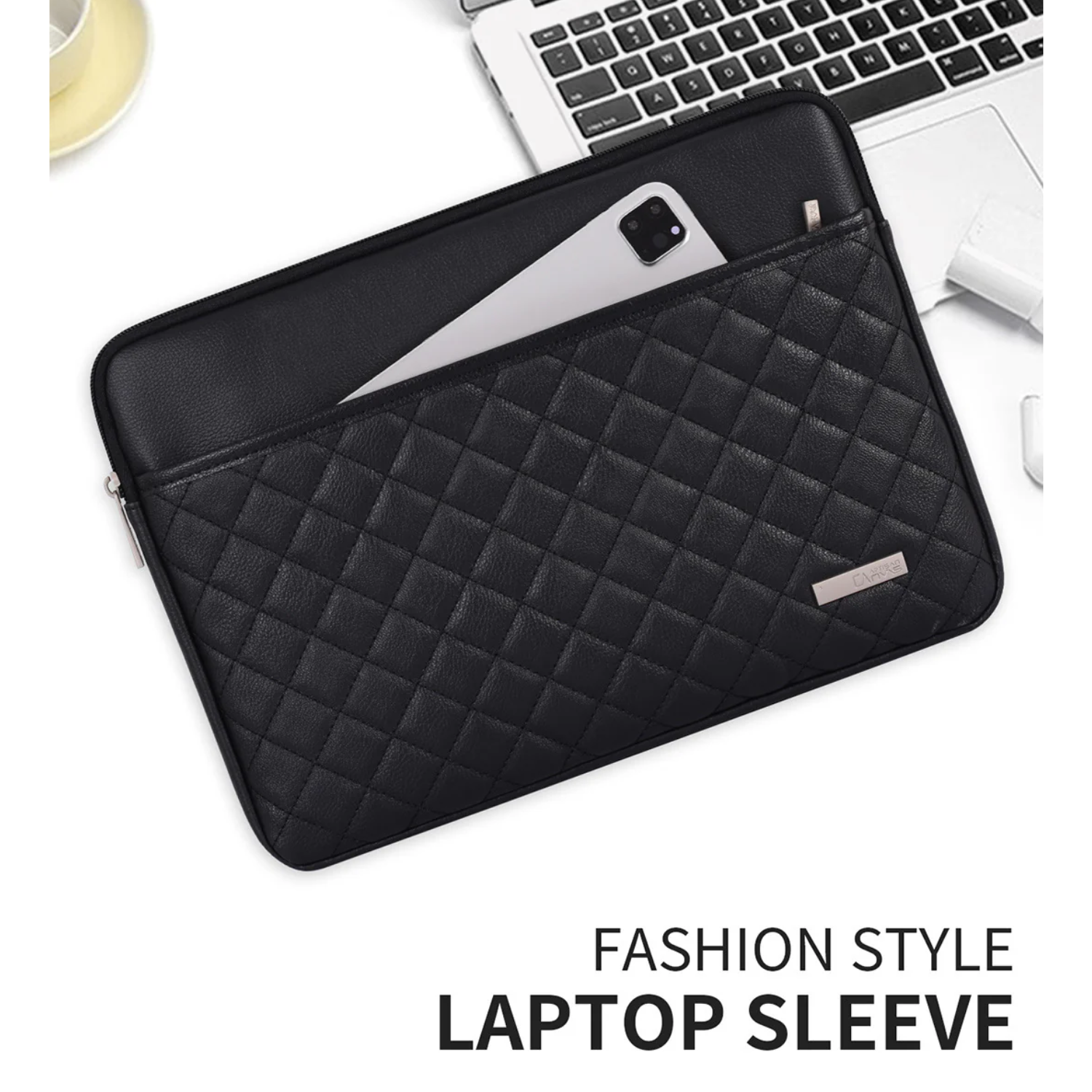 Quilted Laptop Sleeve Case – PU Diamond Pattern Shockproof Bag for 11–15" Laptops
