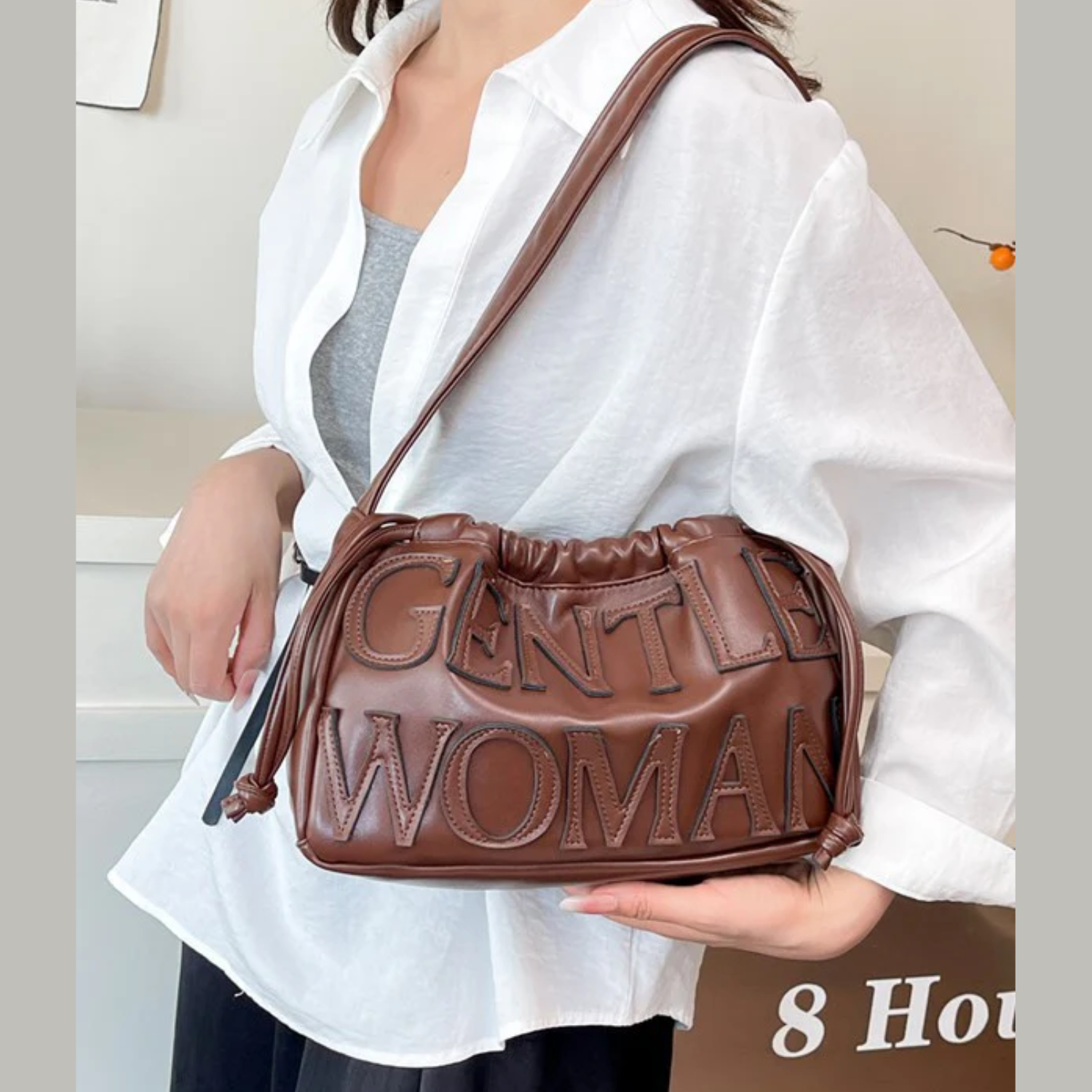 Women’s Embossed Dumpling Shoulder Bag – Retro Letter Design Handbag
