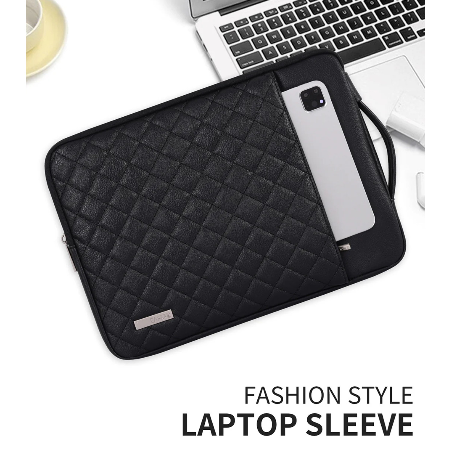 Black Quilted Laptop Bag 11–15" – PU Shock-Resistant Sleeve for Dell & More