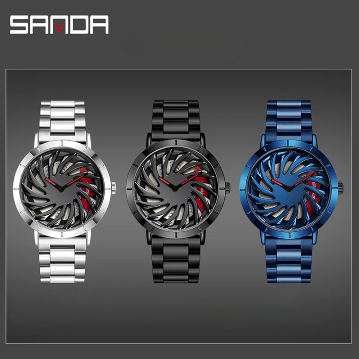 Sanda Men’s Steel Band Quartz Watch – Hollow Dial Analog Wristwatch, Waterproof Timepiece