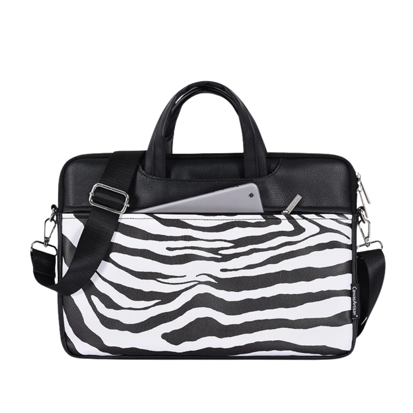 Zebra Print Laptop Case – PU Leather Waterproof Briefcase for 13–15" Laptops