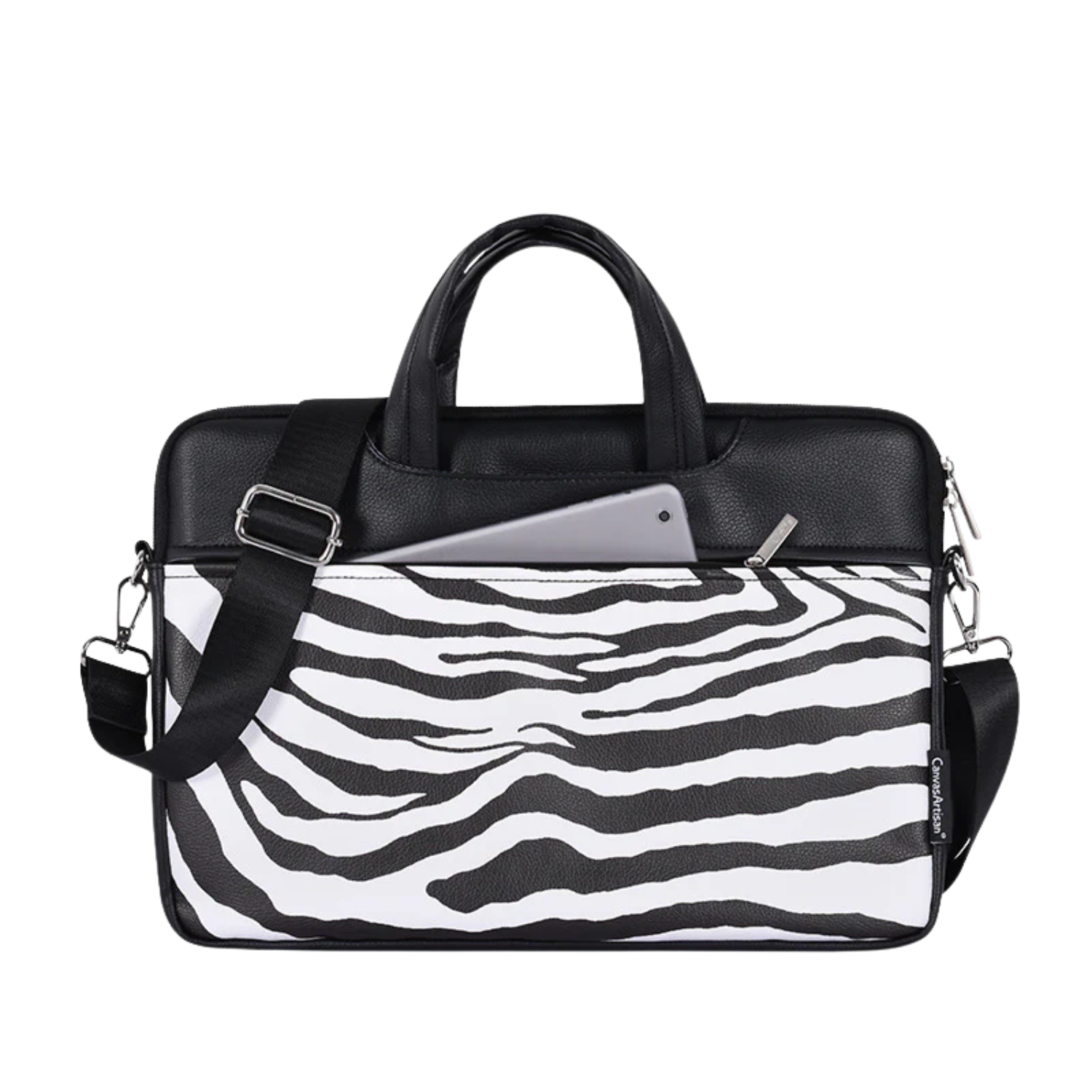 Zebra Print Laptop Case – PU Leather Waterproof Briefcase for 13–15" Laptops