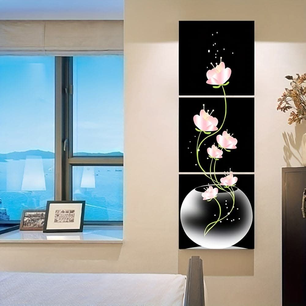 3 pcs. Vibrant Pink Flower Canvas Prints - Square Artistic Wall Decor Set