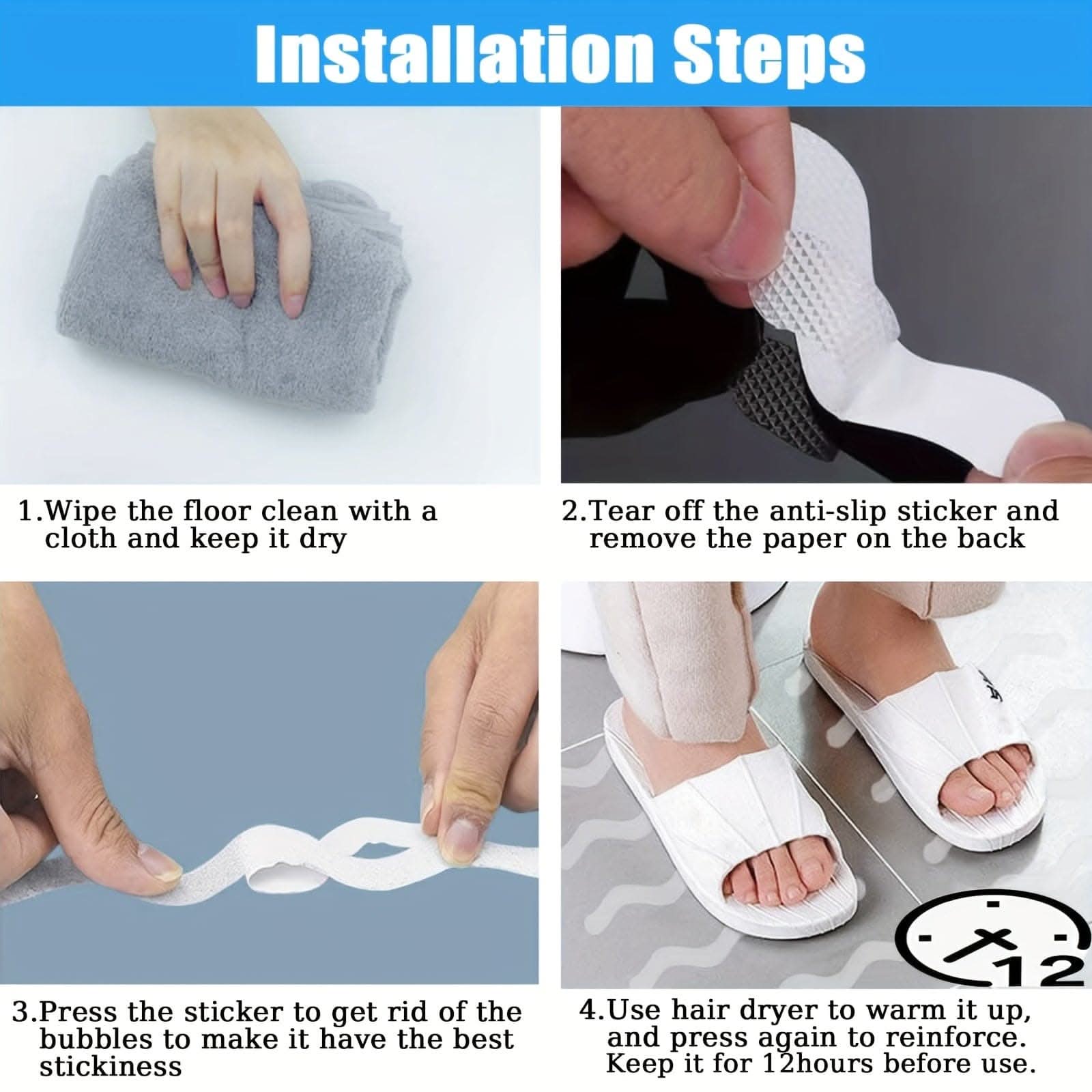 24pcs Premium Clear Anti-Slip Stickers - Maximum Grip for Bathroom Floor & Shower