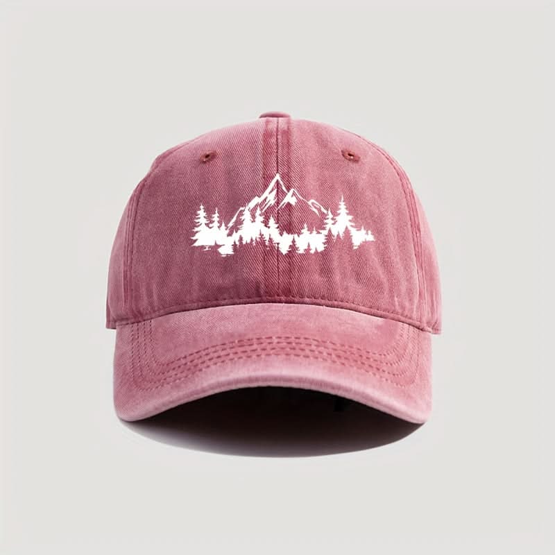 Men’s Distressed Mountain & Forest Print Baseball Cap – Adjustable Lightweight Dad Hat