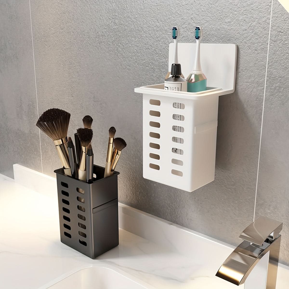 Wall-Mounted Toothbrush & Essentials Storage Rack