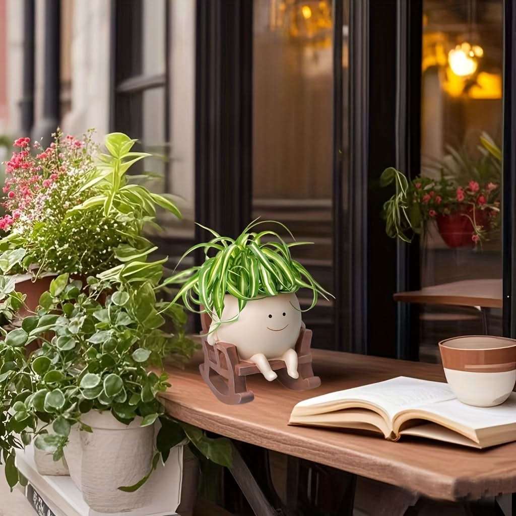 Smiling Face Resin Planter Pot – Rocking Chair Flowerpot
