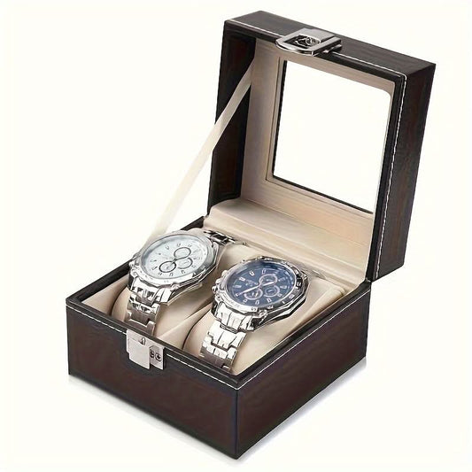 Luxury Faux Leather Watch Case Organizer with Lock