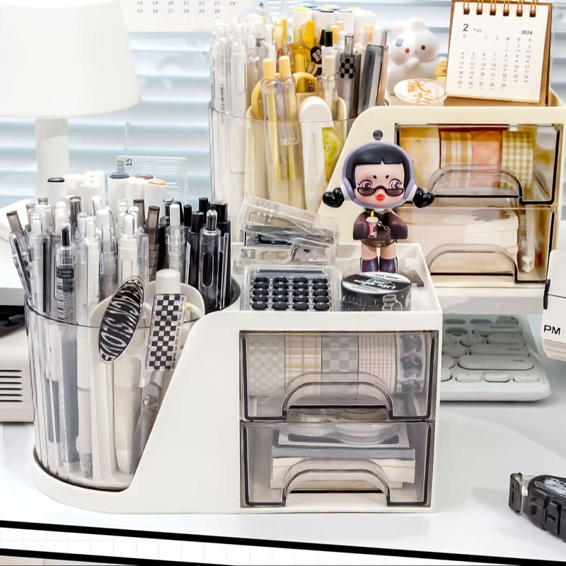 2024 Rotating Desk Organizer with Large Capacity, Aesthetic Pen Holder