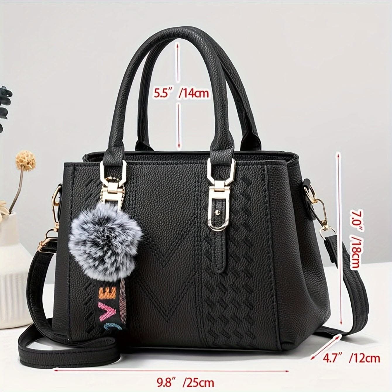 Women's Tote Bag With Pom-Pom Charm