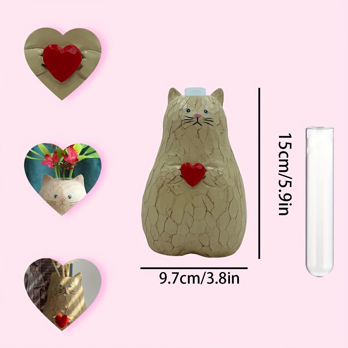 Cute Cat-Shaped Resin Vase – Heart Design Flower Planter