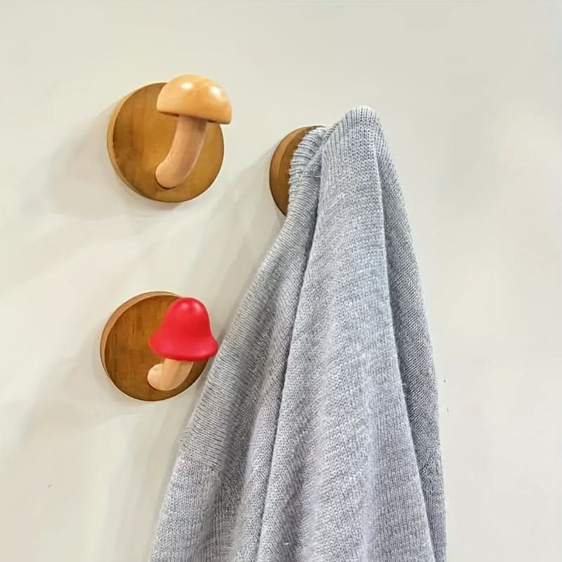 4-Piece Wooden Wall Hooks – Self-Adhesive Hat & Coat Hangers