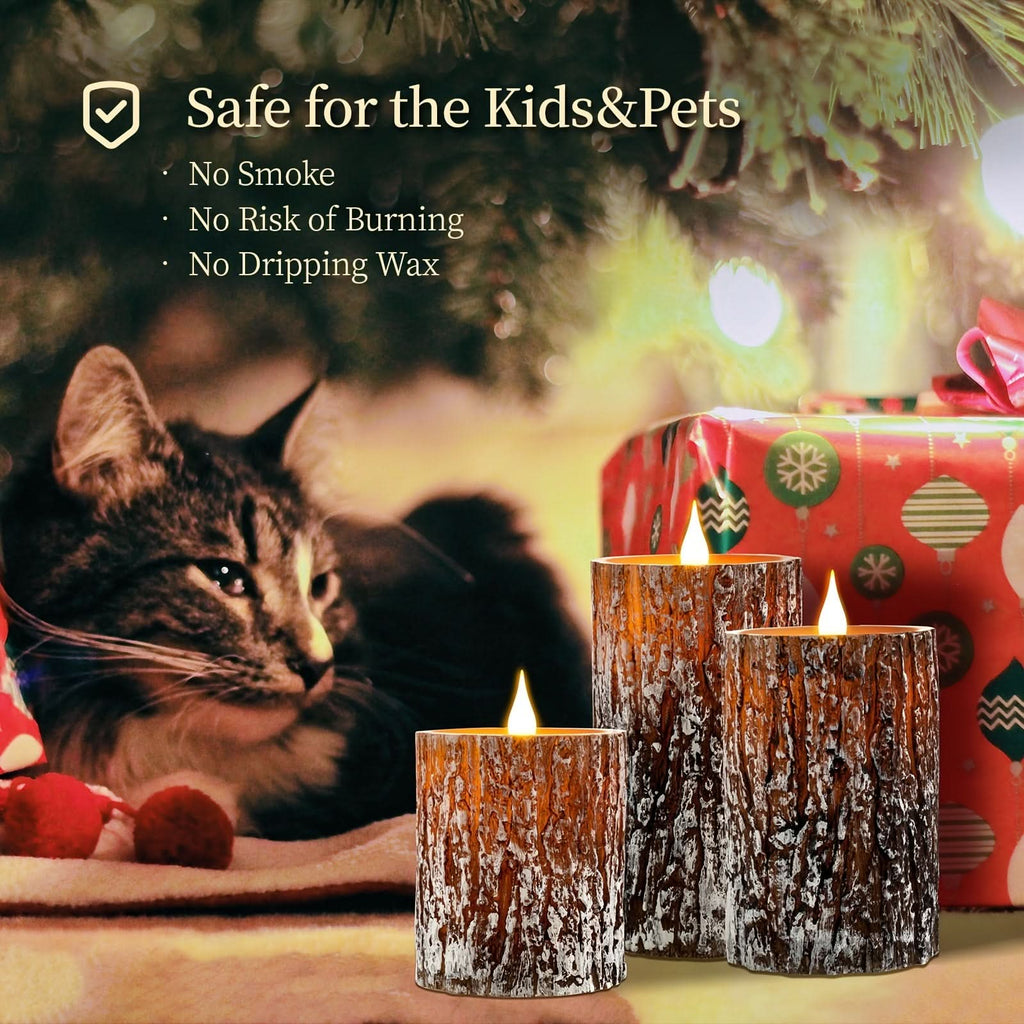 Tree Shaped Table Lamp with Realistic Pine Bark Finish - Dimmable LED Candles