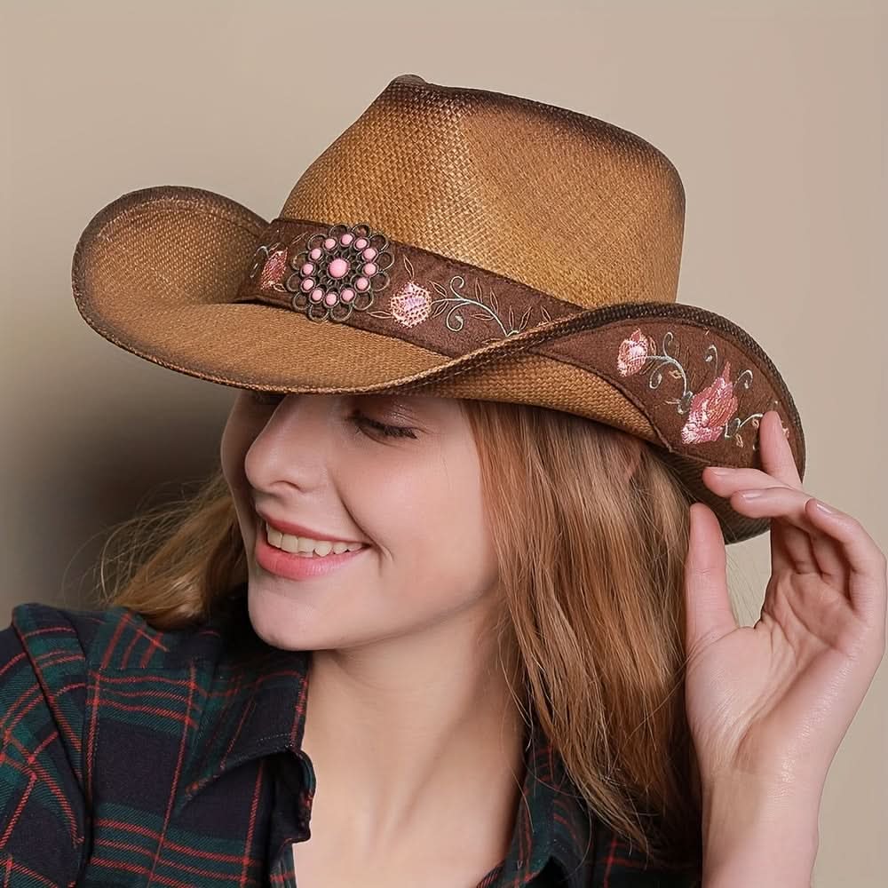 Women’s Western Cowboy Hat – Natural Straw Sun Hat