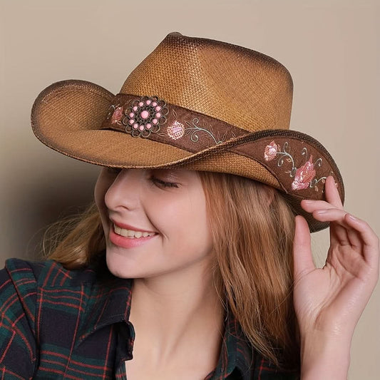 Women’s Western Cowboy Hat – Natural Straw Sun Hat