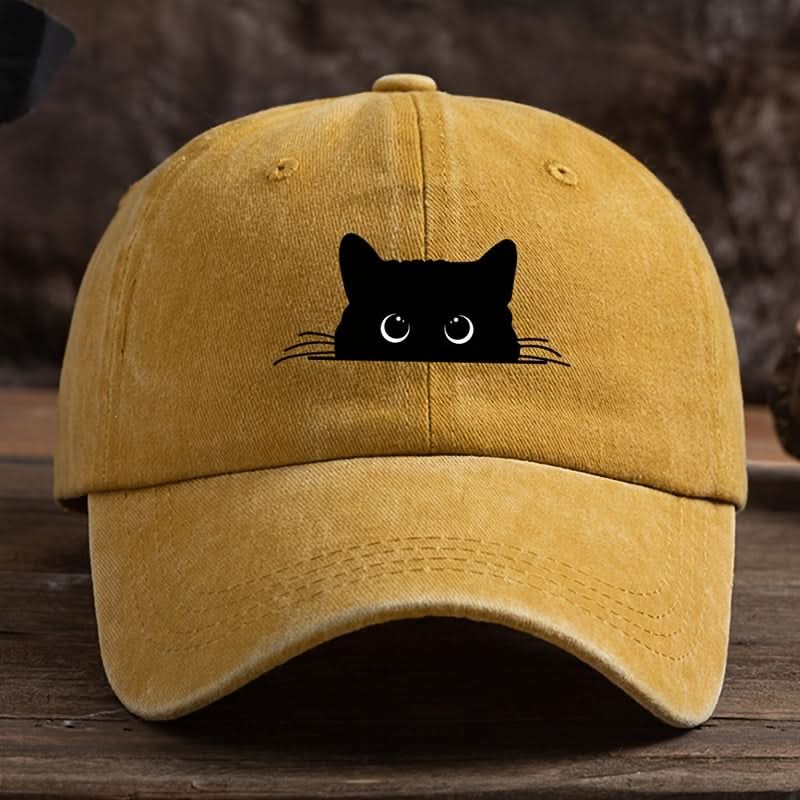 Men’s Vintage Black Cat Baseball Cap – Adjustable Dad Hat with Curved Brim