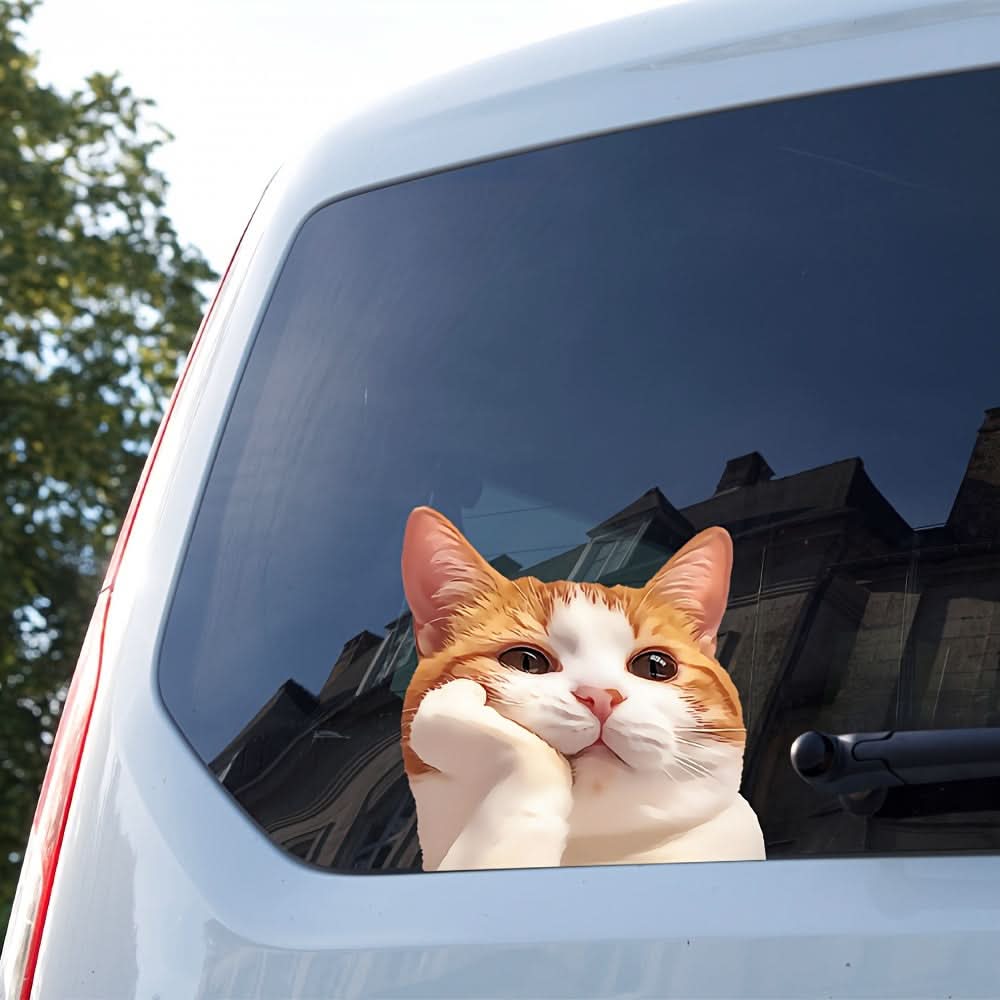 Cute Orange Cat Window Decal – Fantasy Animal Sticker for Car & Home Décor