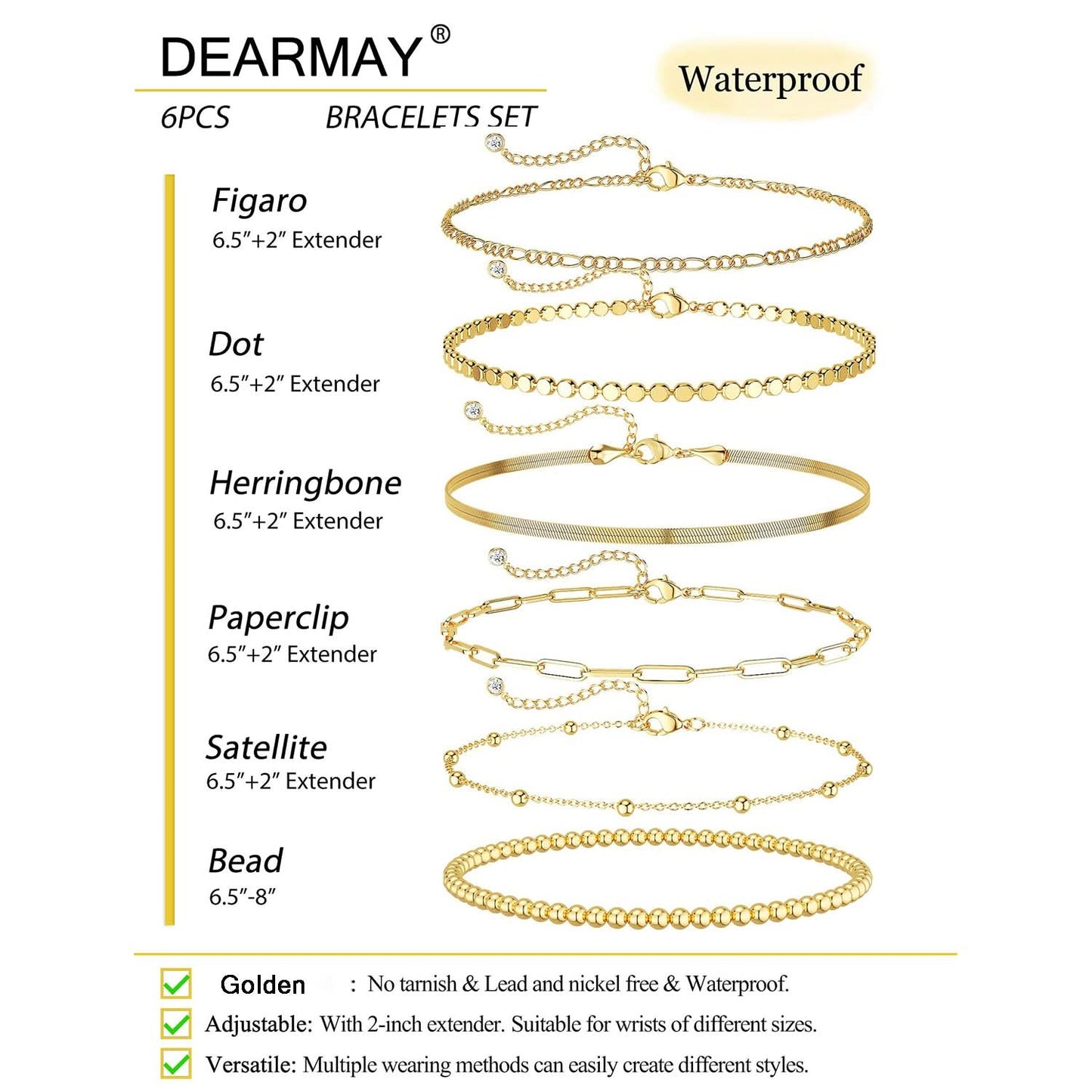 Pack of 6 pcs. Dainty Chain Bracelets Set for Women