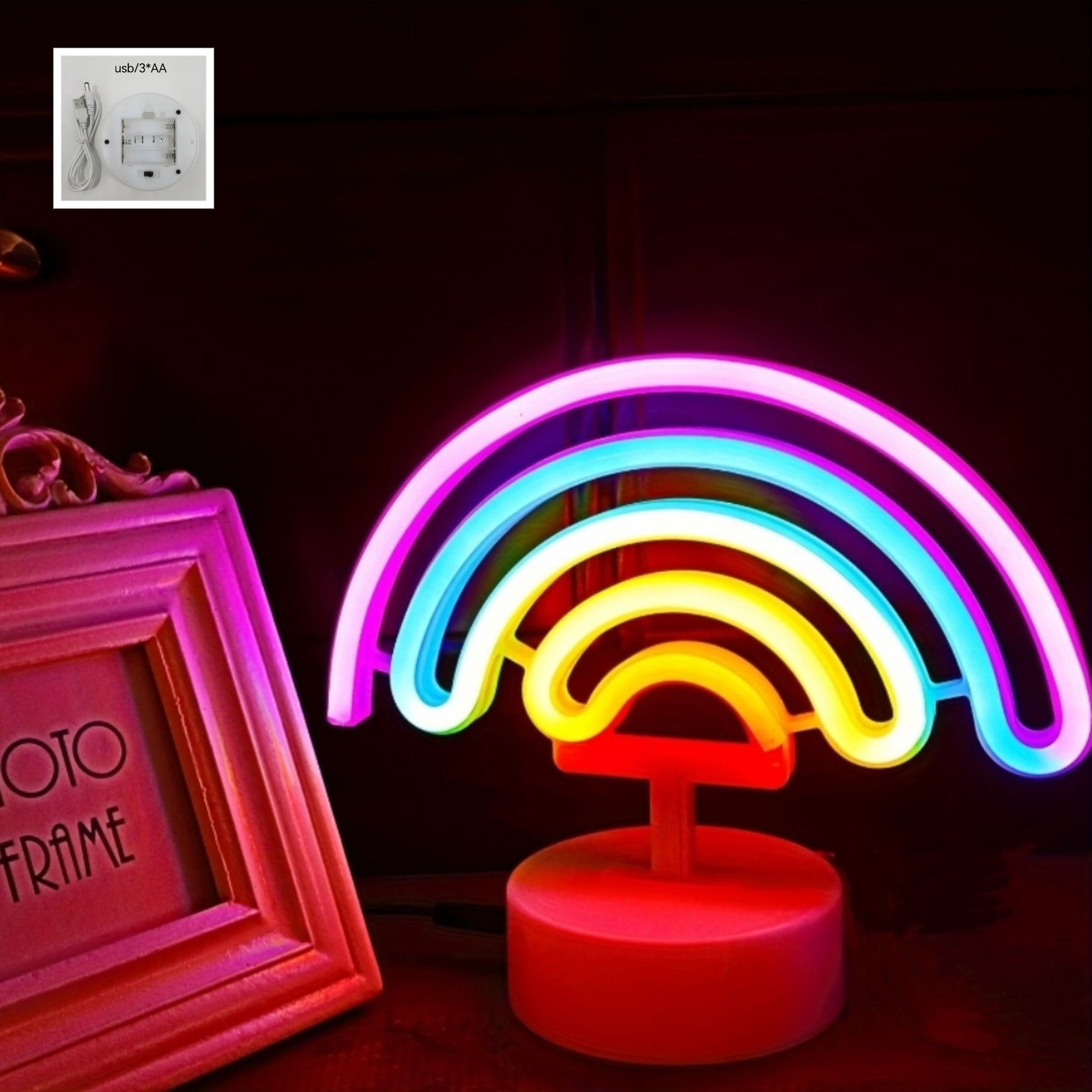 Battery-Powered Neon Rainbow Night Light Lamp