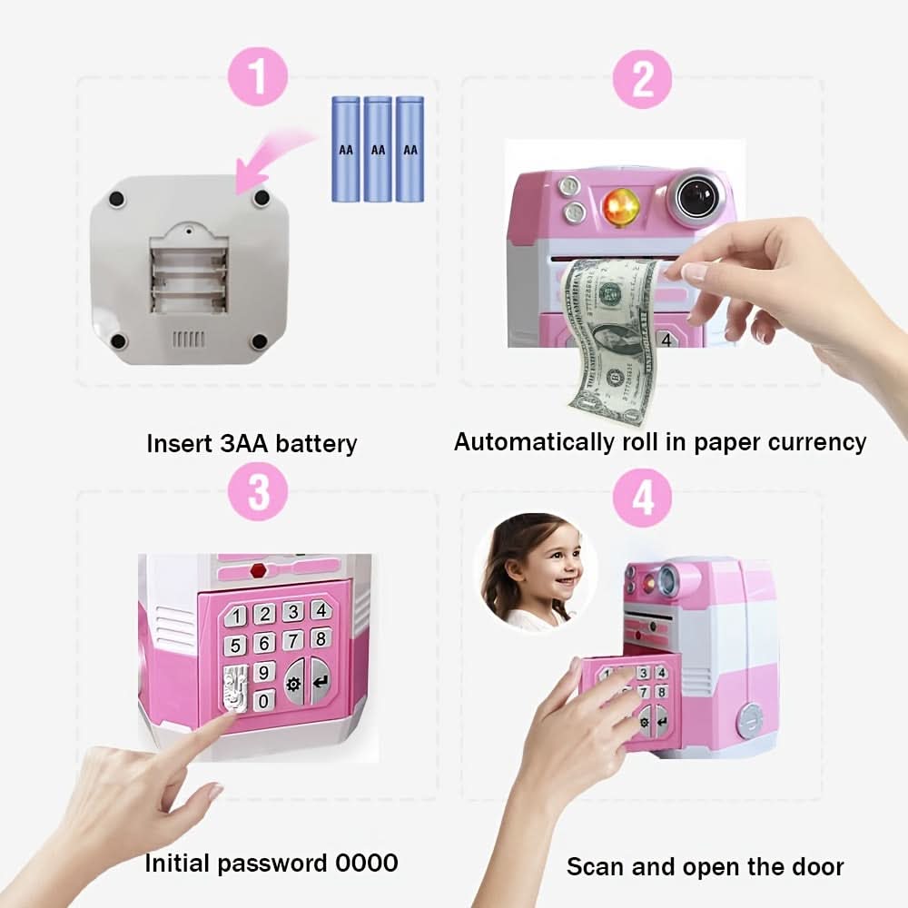 Bright Pink Electronic Piggy Bank ATM – Kids Cash Coin Bank with Adjustable Sound