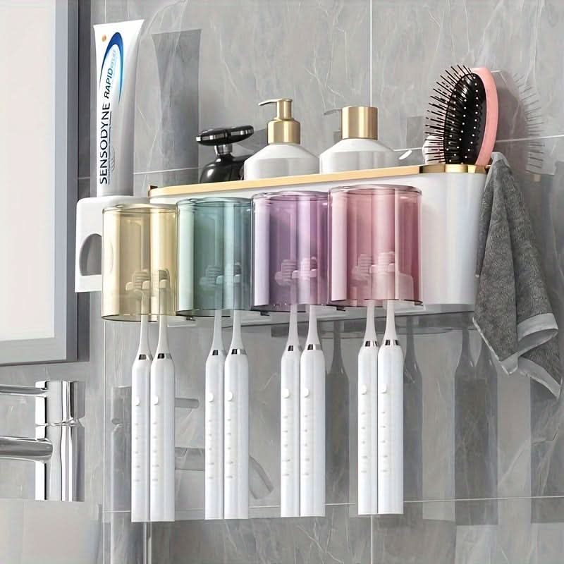 Porcelain Wall-Mounted Toothbrush and Cup Holder Set