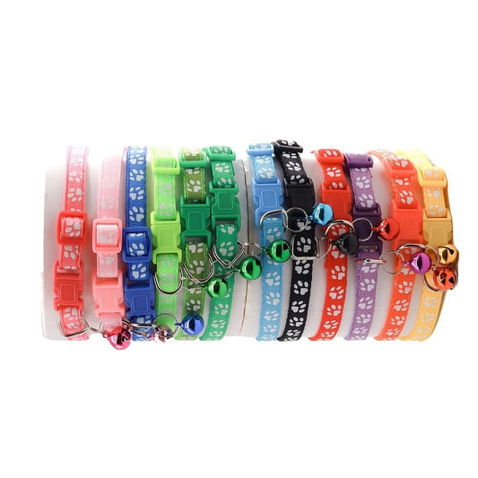 Adjustable Bell Collar with Paw Print Design