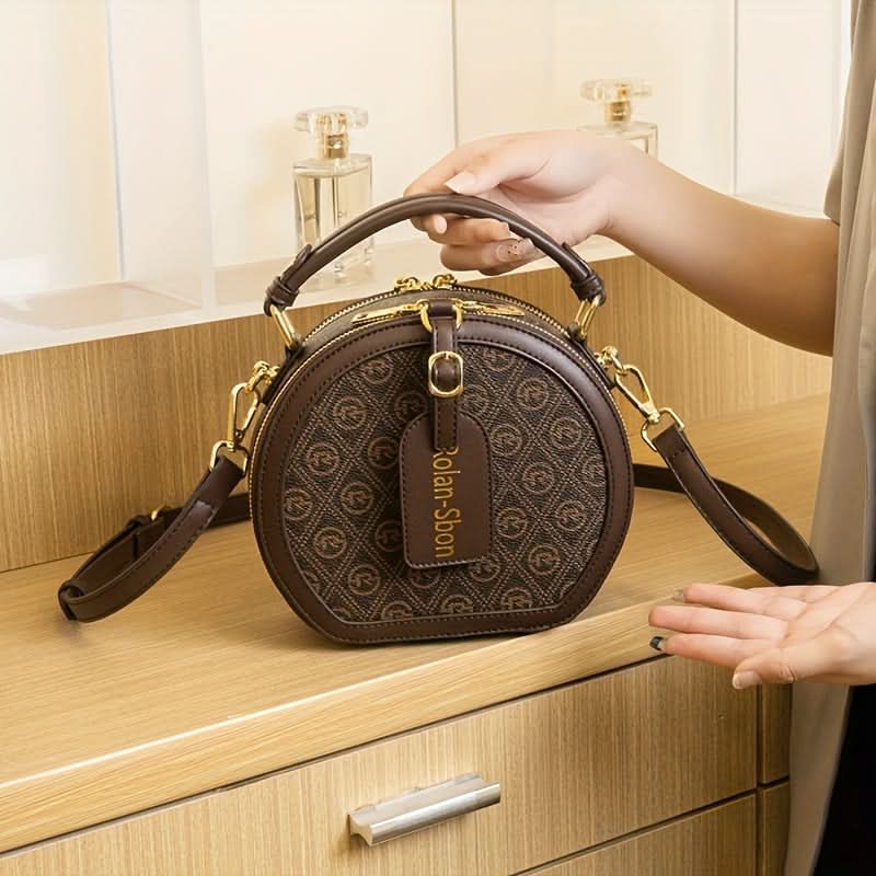 Chic Round Geometric Print Crossbody Satchel