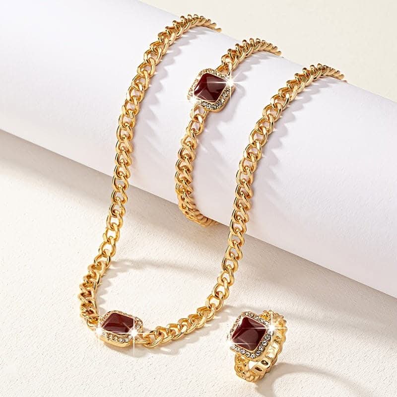 Chic 14k Gold-Plated Jewelry Set – Necklace, Bracelet, Ring